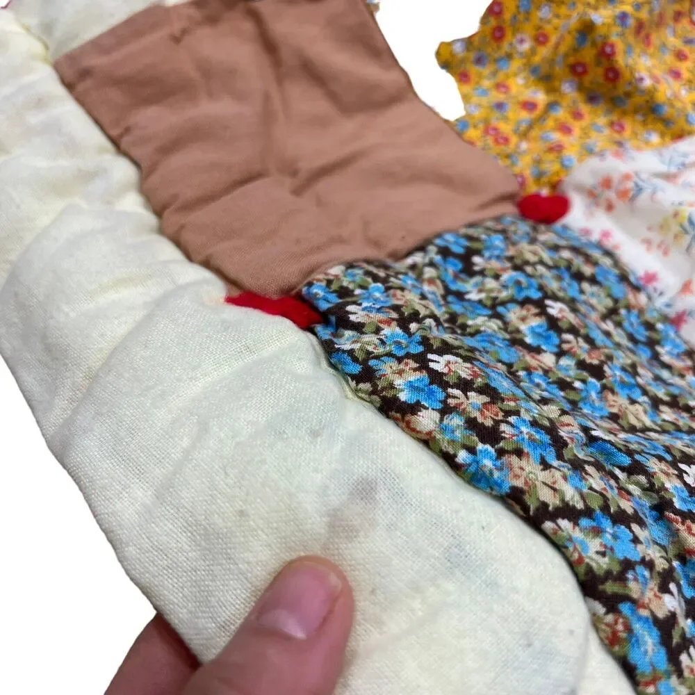 Handmade Vintage Quilted Baby Blanket Squares Patchwork Handtied Batting